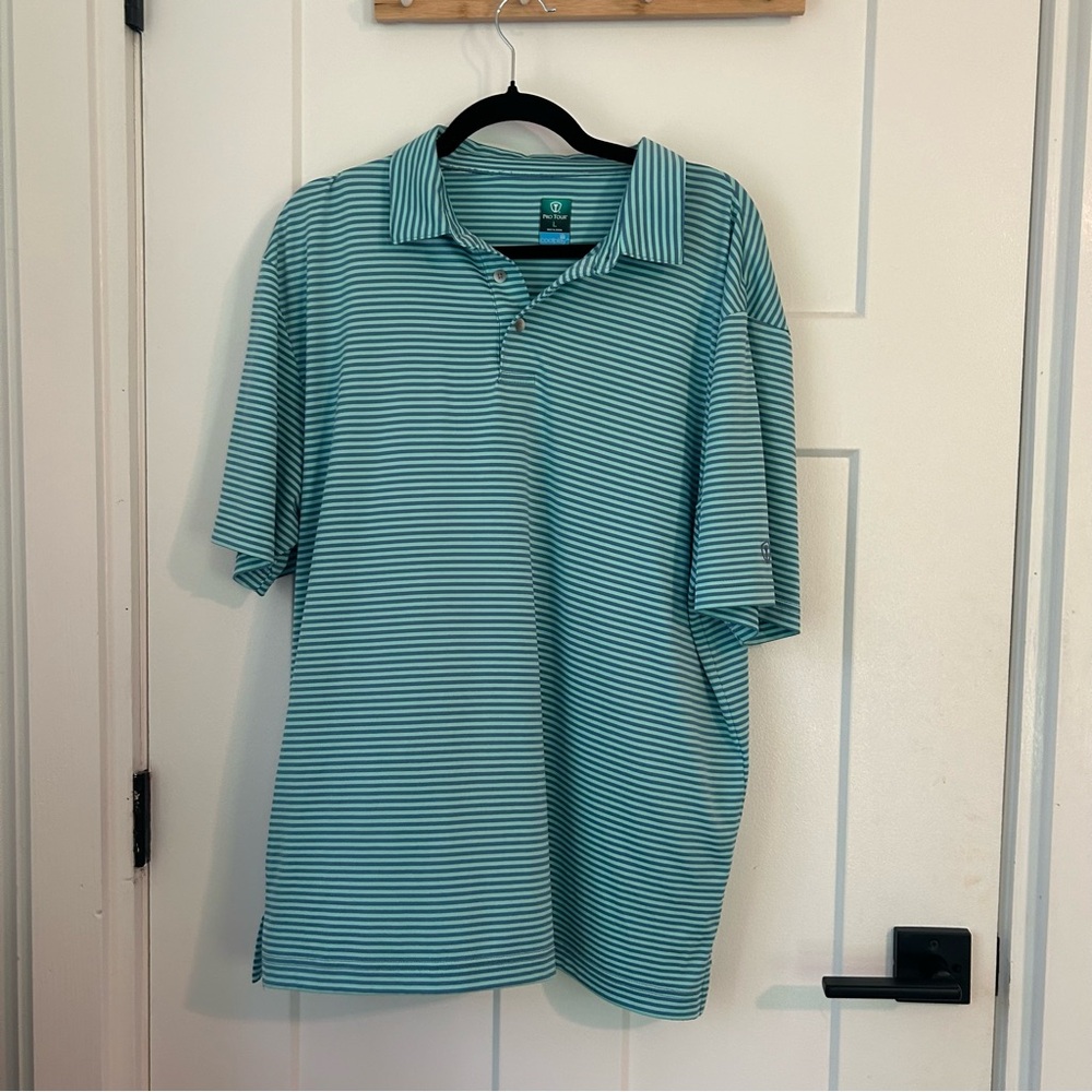 Pro Player Mint Green Polo Shirt with Stripes and Breathable Fabric